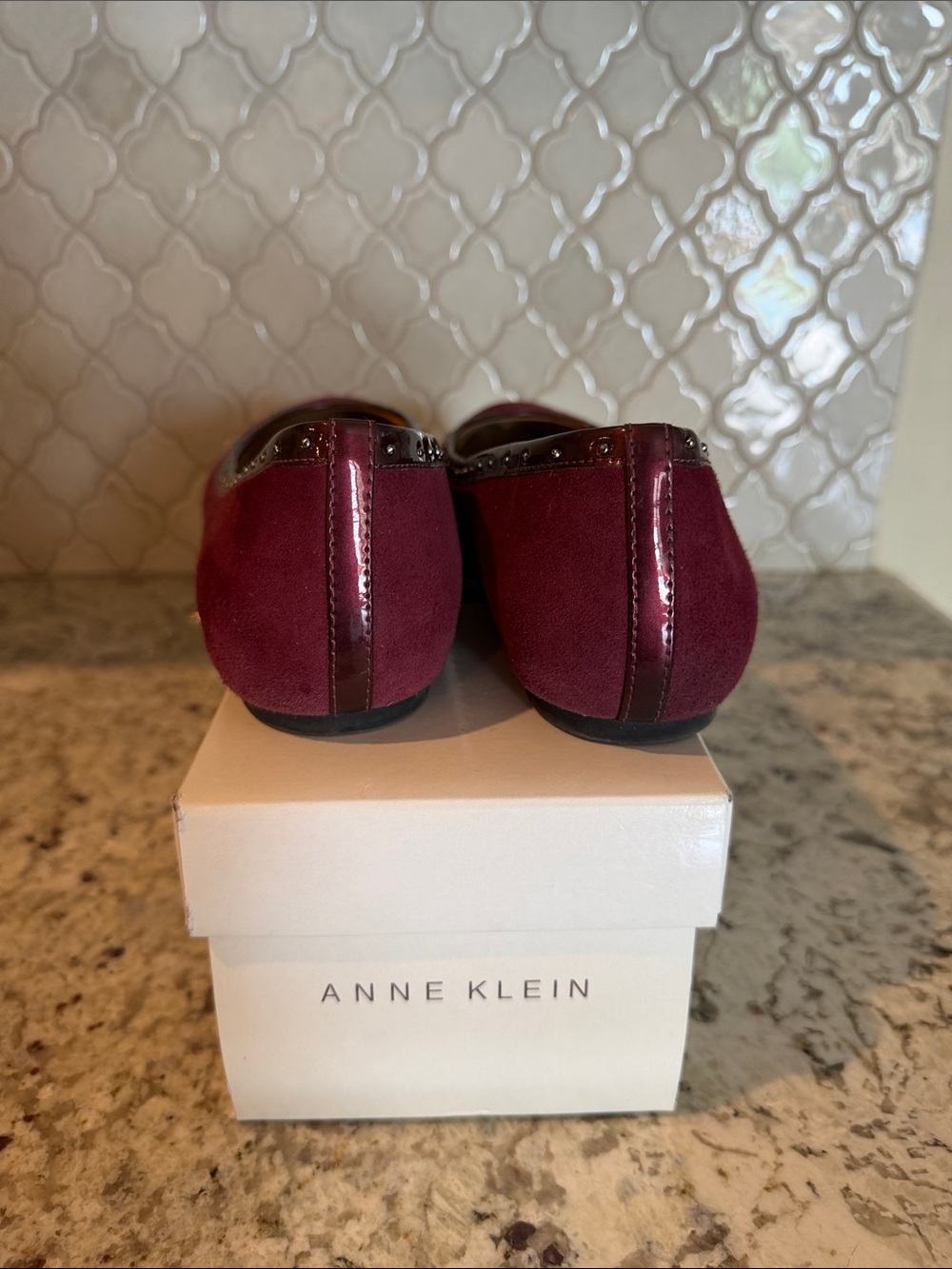 Anne Klein Burgundy Suede Stud-Trim Ballet Flat - Picture 4 of 6